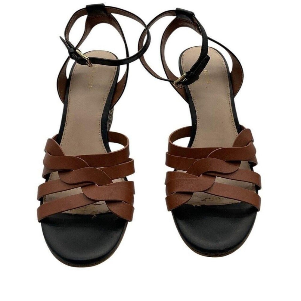 Cole Haan Women's Black and Brown Leather Braided Wedge Sandals